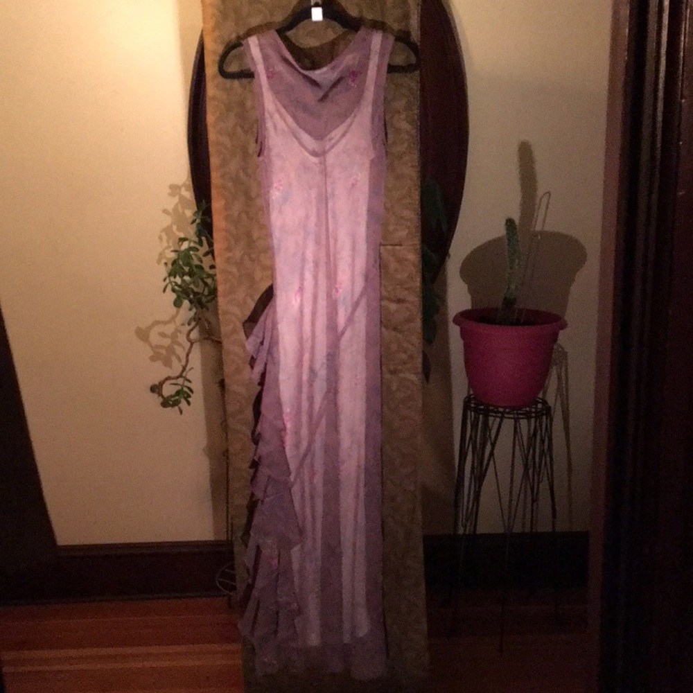 Purple Floral Print Chiffon Ruffled Dress - Picture 3 of 8